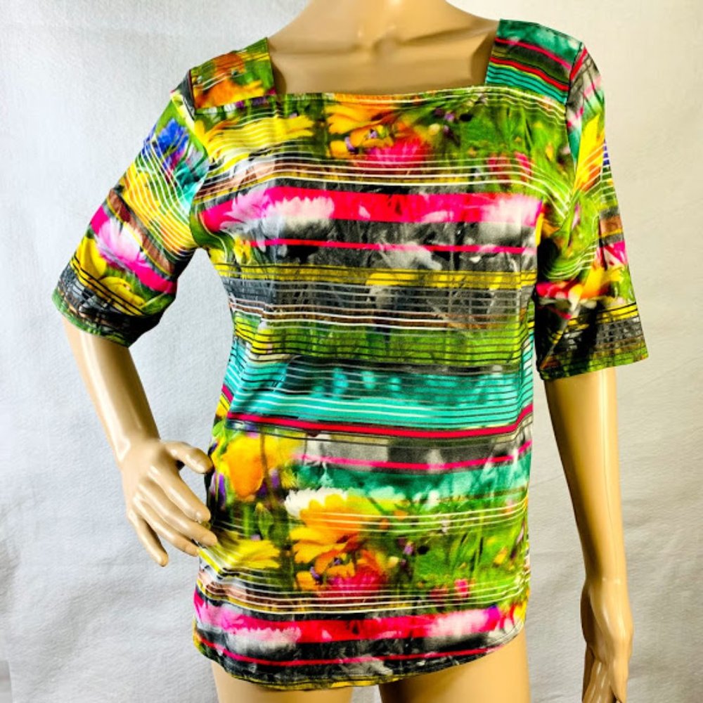 Peck&Peck Shirt Top Square Neck Floral